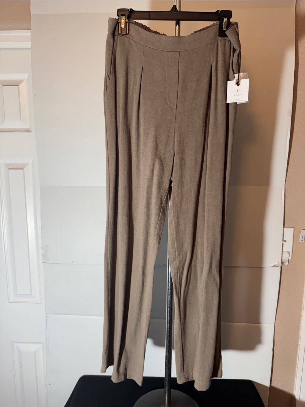 Women's Wide-Leg Pants in Taupe with Tie Waist